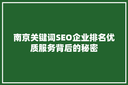 南京关键词SEO企业排名优质服务背后的秘密