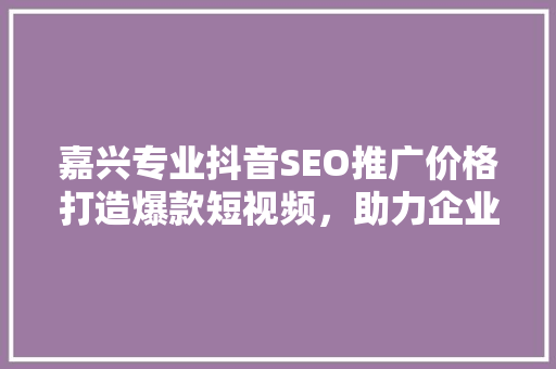 嘉兴专业抖音SEO推广价格打造爆款短视频，助力企业腾飞