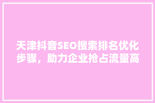 天津抖音SEO搜索排名优化步骤，助力企业抢占流量高地