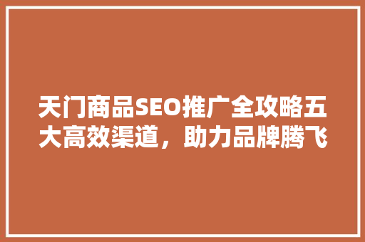 天门商品SEO推广全攻略五大高效渠道，助力品牌腾飞