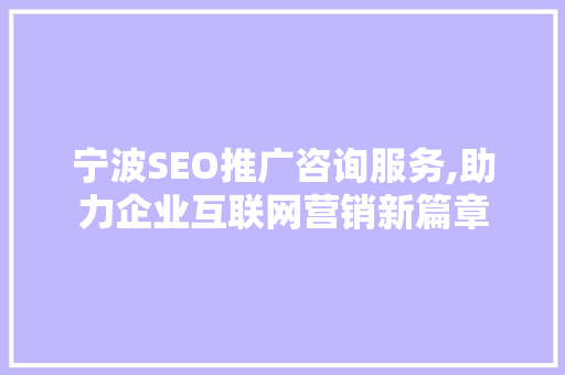 宁波SEO推广咨询服务,助力企业互联网营销新篇章