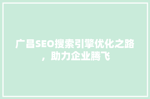 广昌SEO搜索引擎优化之路，助力企业腾飞