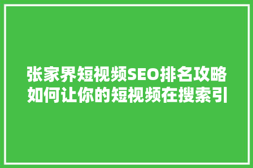 张家界短视频SEO排名攻略如何让你的短视频在搜索引擎中脱颖而出