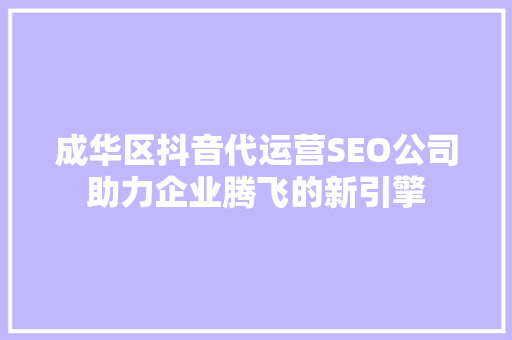 成华区抖音代运营SEO公司助力企业腾飞的新引擎