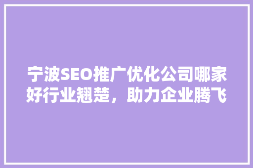 宁波SEO推广优化公司哪家好行业翘楚，助力企业腾飞