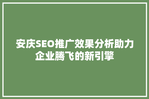 安庆SEO推广效果分析助力企业腾飞的新引擎