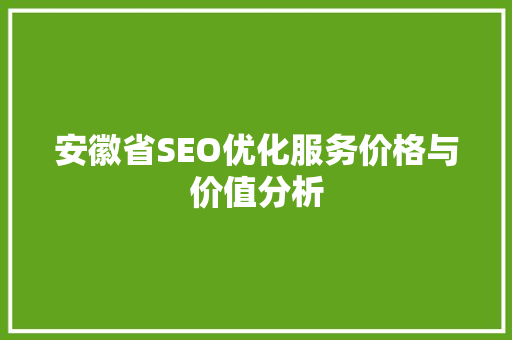 安徽省SEO优化服务价格与价值分析