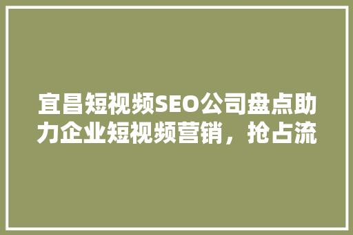 宜昌短视频SEO公司盘点助力企业短视频营销，抢占流量高地