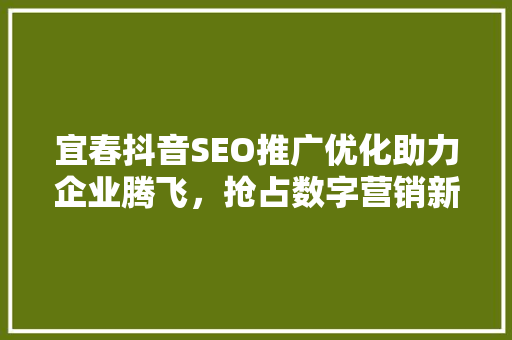 宜春抖音SEO推广优化助力企业腾飞，抢占数字营销新风口
