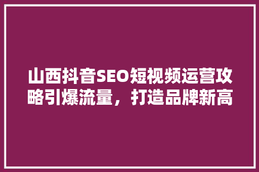 山西抖音SEO短视频运营攻略引爆流量，打造品牌新高度