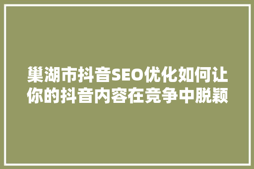 巢湖市抖音SEO优化如何让你的抖音内容在竞争中脱颖而出