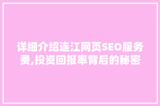 详细介绍连江网页SEO服务费,投资回报率背后的秘密