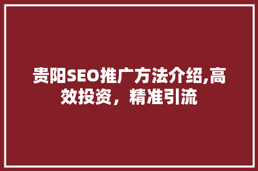 贵阳SEO推广方法介绍,高效投资，精准引流