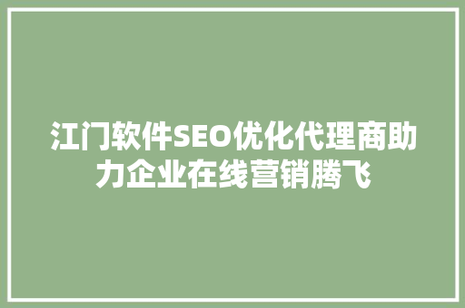 江门软件SEO优化代理商助力企业在线营销腾飞