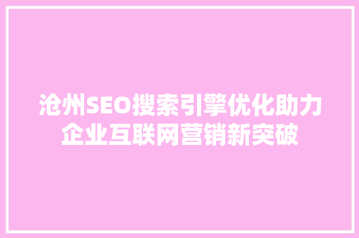 沧州SEO搜索引擎优化助力企业互联网营销新突破