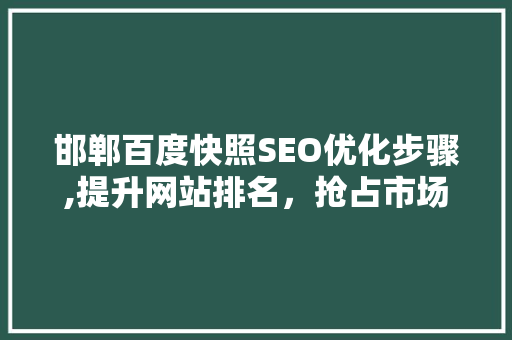 邯郸百度快照SEO优化步骤,提升网站排名，抢占市场先机