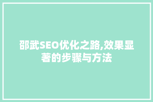 邵武SEO优化之路,效果显著的步骤与方法