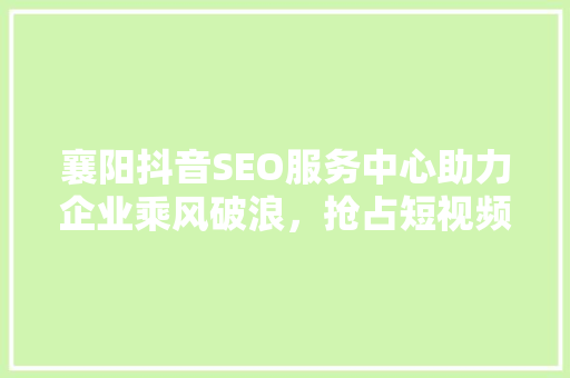 襄阳抖音SEO服务中心助力企业乘风破浪，抢占短视频流量高地