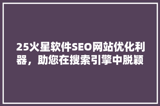25火星软件SEO网站优化利器，助您在搜索引擎中脱颖而出