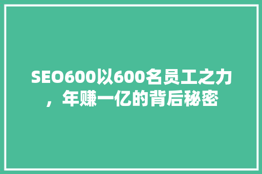 SEO600以600名员工之力，年赚一亿的背后秘密