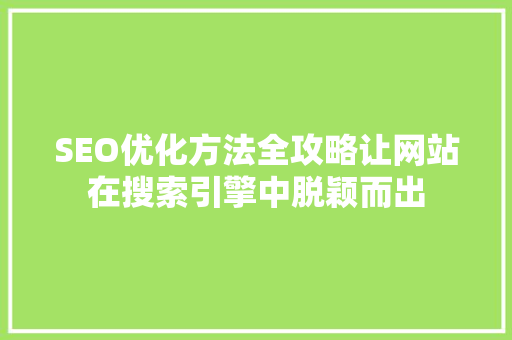 SEO优化方法全攻略让网站在搜索引擎中脱颖而出