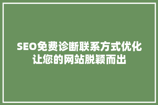SEO免费诊断联系方式优化让您的网站脱颖而出