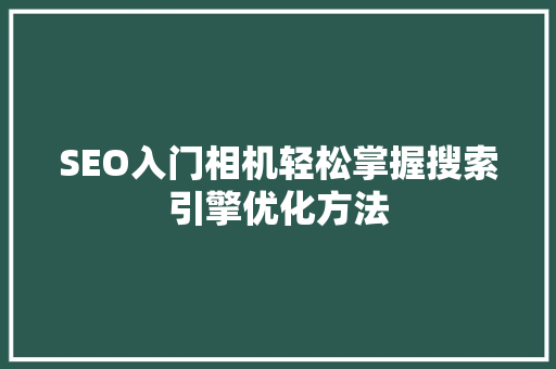 SEO入门相机轻松掌握搜索引擎优化方法