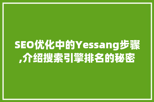 SEO优化中的Yessang步骤,介绍搜索引擎排名的秘密武器  第1张