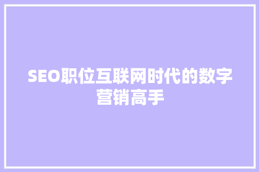 SEO职位互联网时代的数字营销高手