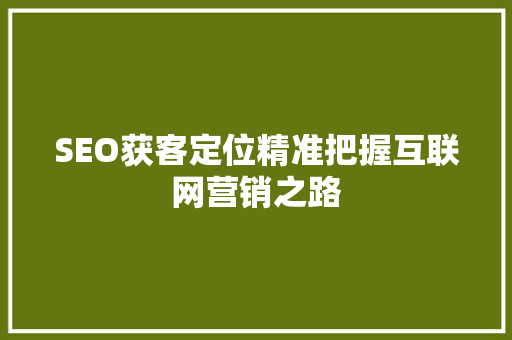 SEO获客定位精准把握互联网营销之路