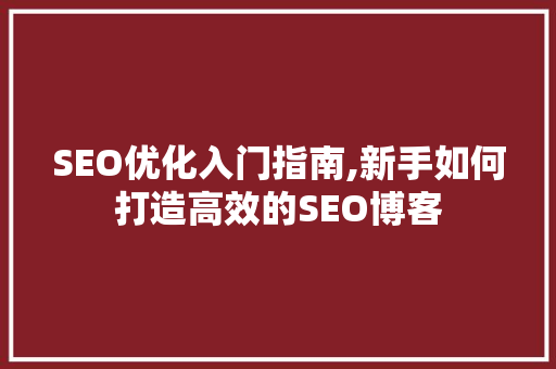 SEO优化入门指南,新手如何打造高效的SEO博客