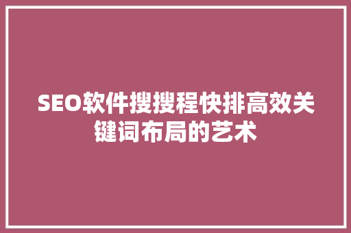 SEO软件搜搜程快排高效关键词布局的艺术