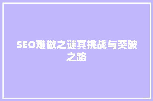 SEO难做之谜其挑战与突破之路