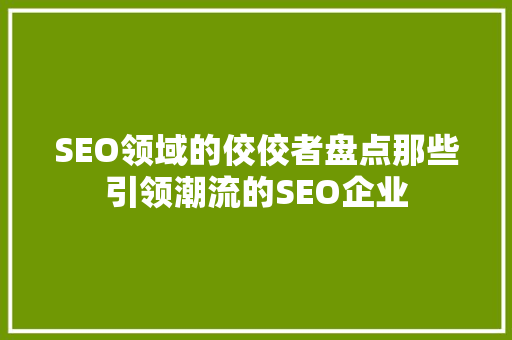 SEO领域的佼佼者盘点那些引领潮流的SEO企业