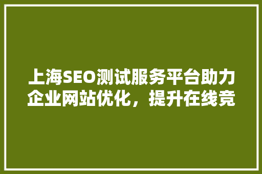 上海SEO测试服务平台助力企业网站优化，提升在线竞争力