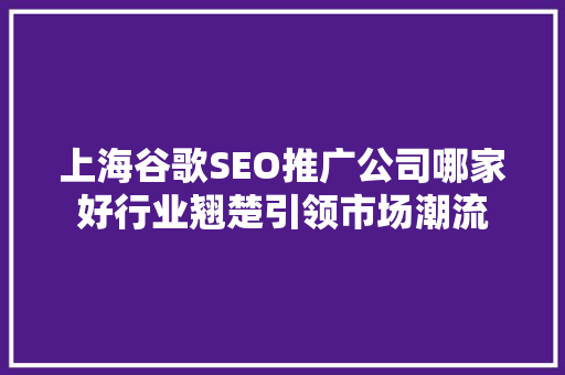 上海谷歌SEO推广公司哪家好行业翘楚引领市场潮流