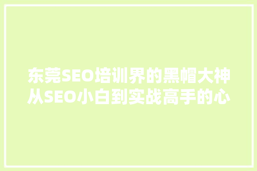 东莞SEO培训界的黑帽大神从SEO小白到实战高手的心路历程