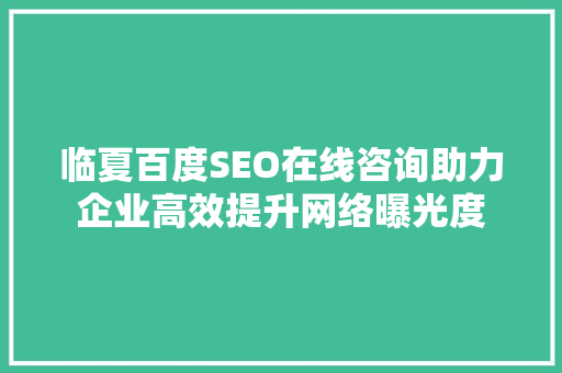 临夏百度SEO在线咨询助力企业高效提升网络曝光度