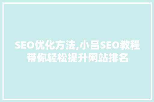 SEO优化方法,小吕SEO教程带你轻松提升网站排名  第1张