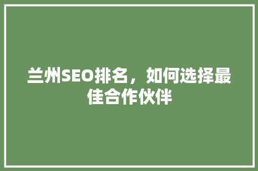兰州SEO排名，如何选择最佳合作伙伴
