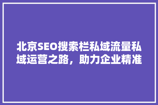 北京SEO搜索栏私域流量私域运营之路，助力企业精准营销