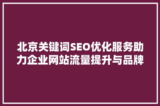 北京关键词SEO优化服务助力企业网站流量提升与品牌形象塑造