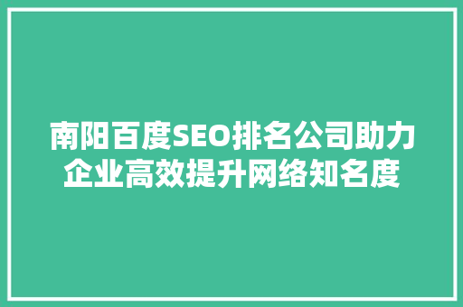 南阳百度SEO排名公司助力企业高效提升网络知名度