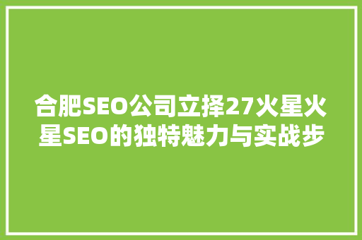 合肥SEO公司立择27火星火星SEO的独特魅力与实战步骤