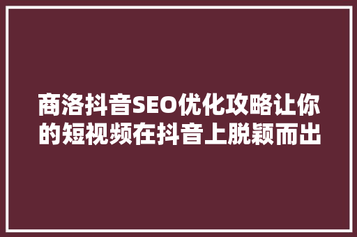 商洛抖音SEO优化攻略让你的短视频在抖音上脱颖而出
