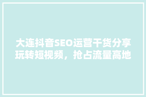 大连抖音SEO运营干货分享玩转短视频，抢占流量高地