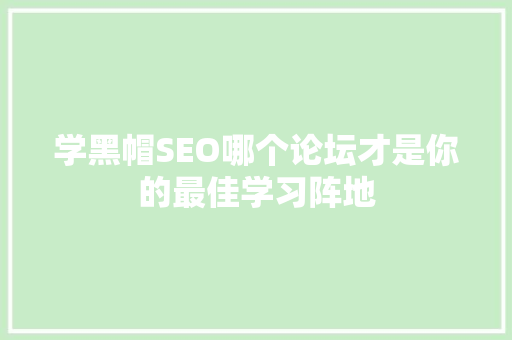 学黑帽SEO哪个论坛才是你的最佳学习阵地