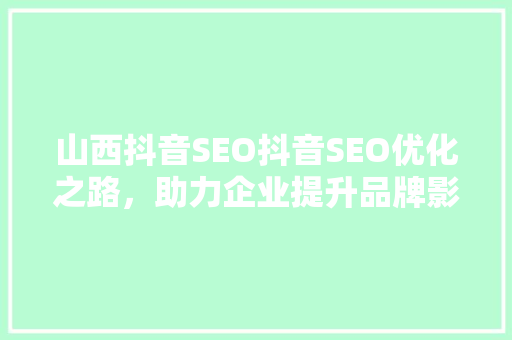 山西抖音SEO抖音SEO优化之路，助力企业提升品牌影响力