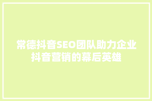 常德抖音SEO团队助力企业抖音营销的幕后英雄
