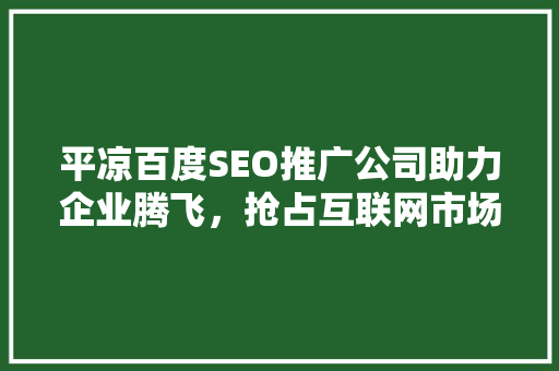 平凉百度SEO推广公司助力企业腾飞，抢占互联网市场制高点